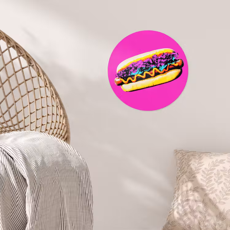 Hotdog - Roze - Retro Wandcirkel behangsticker klein -sfeer4