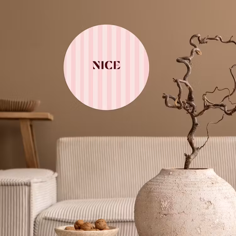 Nice - Strepen - Roze Wandcirkel behangsticker klein -sfeer1