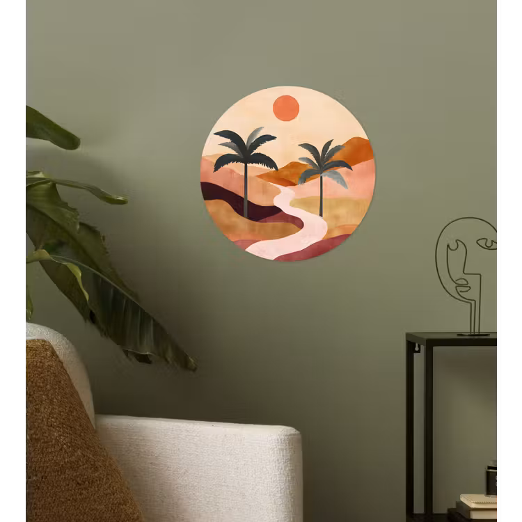 Heuvels - Palmbomen - Abstract Wandcirkel behangsticker klein -sfeer2