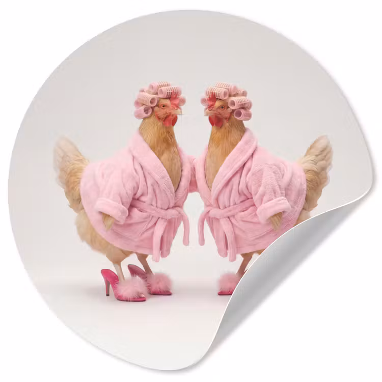 Kippen - Badjas - Krukspelden - Hakken Wandcirkel behangsticker klein -3d