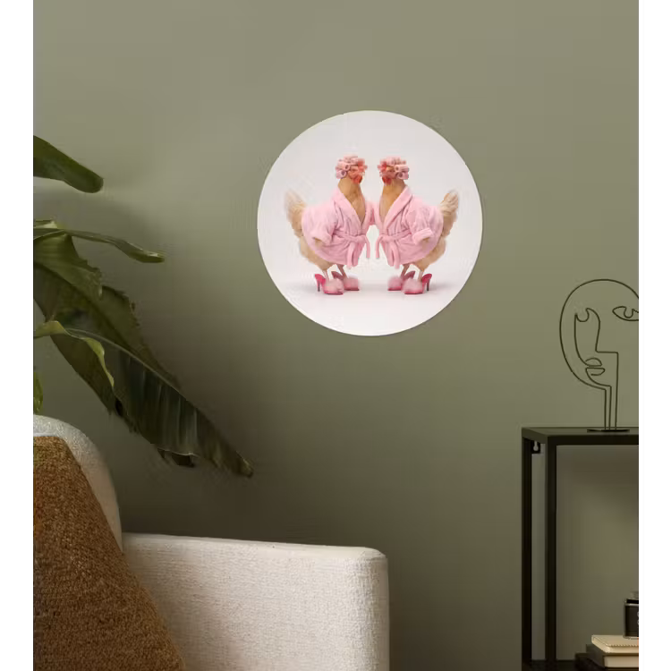 Kippen - Badjas - Krukspelden - Hakken Wandcirkel behangsticker klein -sfeer2