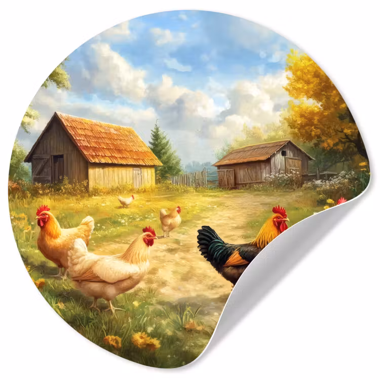Kippen - Landelijke rust - Natuur Wandcirkel behangsticker klein -3d