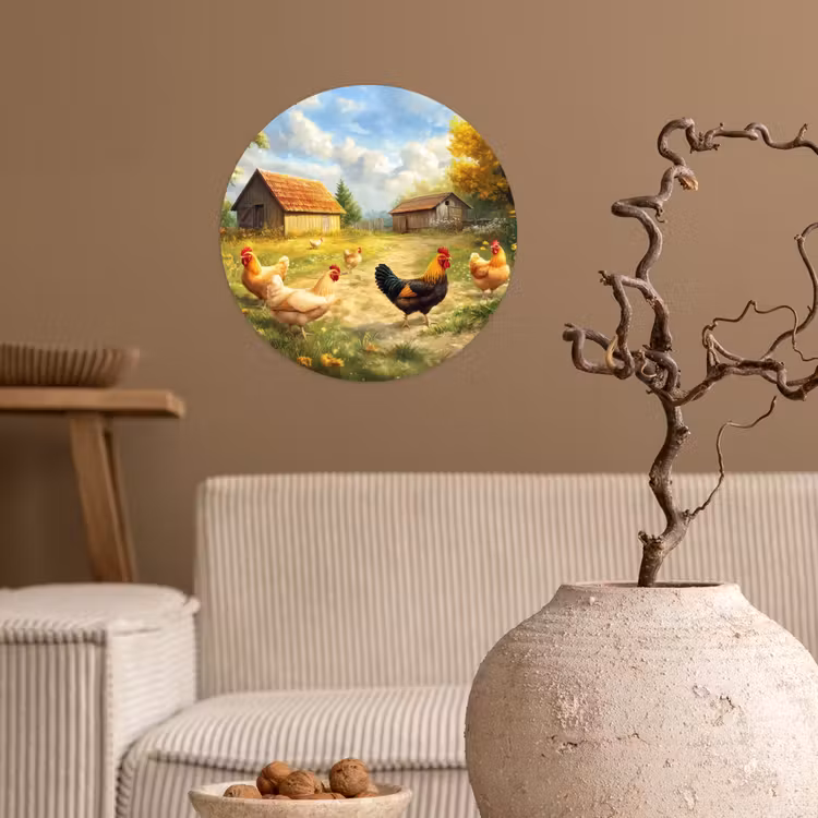 Kippen - Landelijke rust - Natuur Wandcirkel behangsticker klein -sfeer1