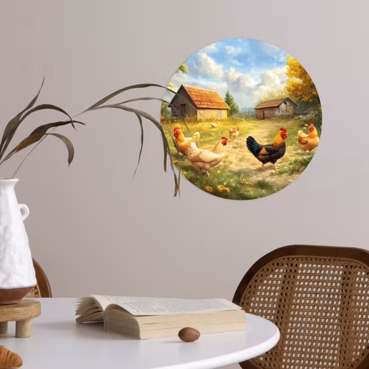 Kippen - Landelijke rust - Natuur Wandcirkel behangsticker klein -sfeer3