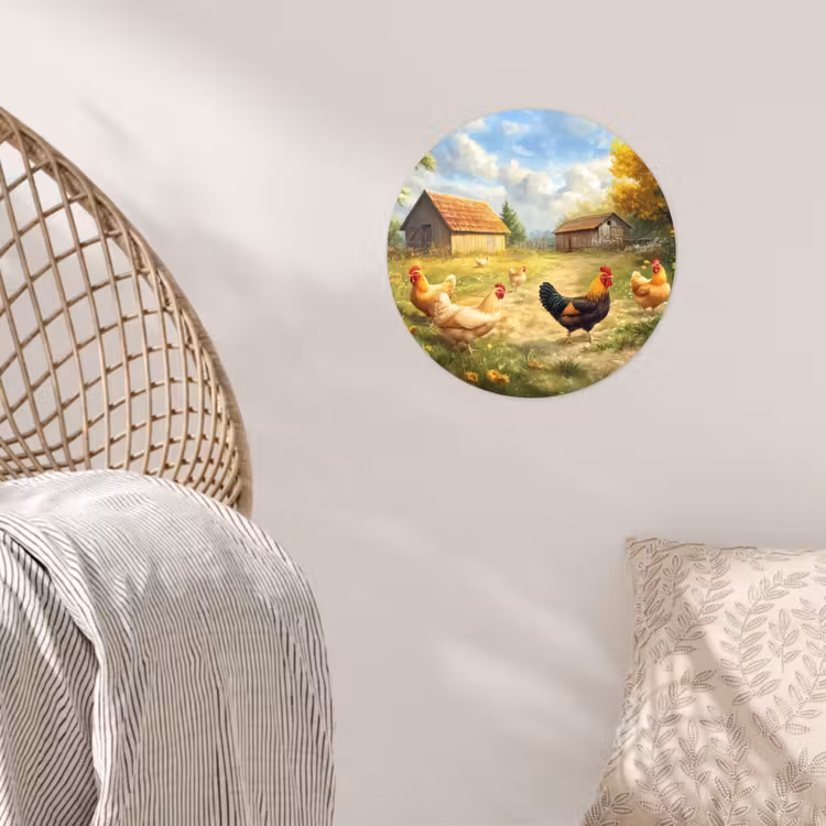 Kippen - Landelijke rust - Natuur Wandcirkel behangsticker klein -sfeer4