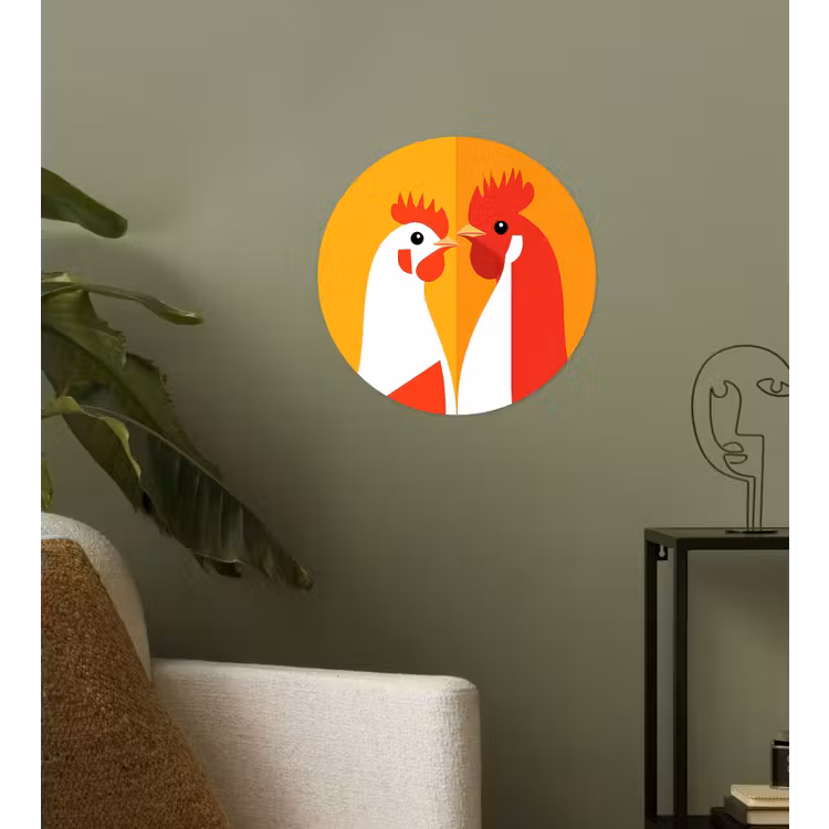 Kippen - Oranje - Vlakken Wandcirkel behangsticker klein -sfeer2
