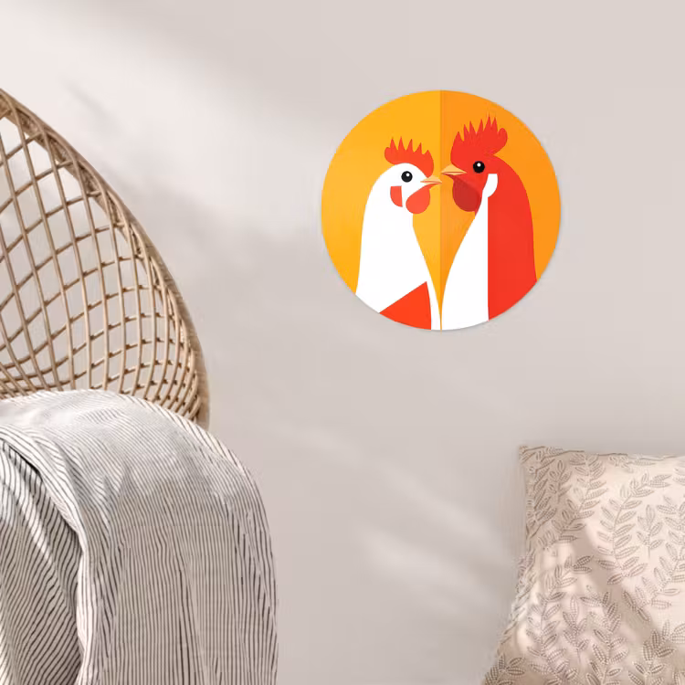 Kippen - Oranje - Vlakken Wandcirkel behangsticker klein -sfeer4