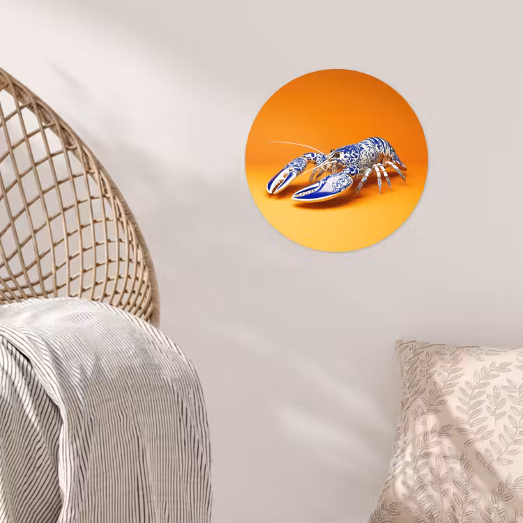 Kreeft - Delftsblauw - Schild - Stoer - Oranje Wandcirkel behangsticker klein -sfeer4