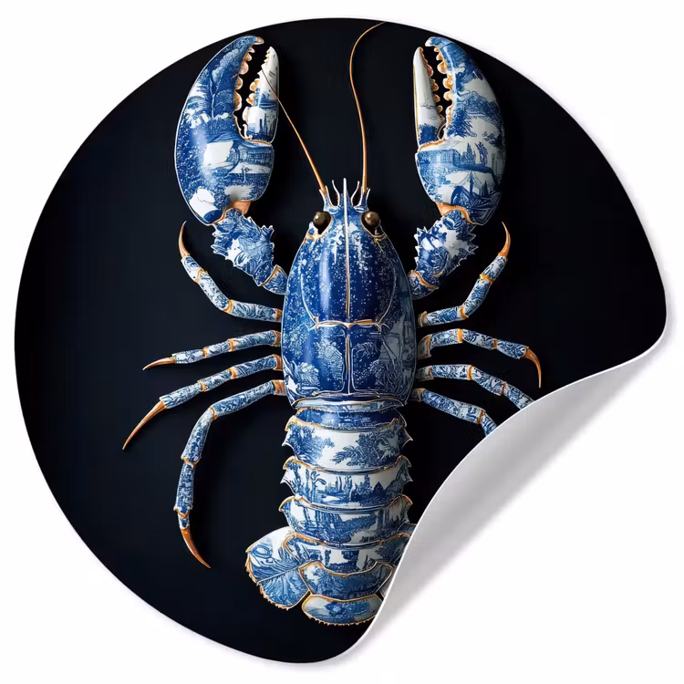 Kreeft - Delftsblauw - Schild - Stoer Wandcirkel behangsticker klein -3d