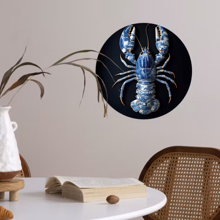 Kreeft - Delftsblauw - Schild - Stoer Wandcirkel behangsticker klein -sfeer3