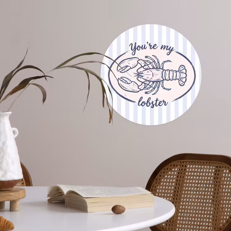 Kreeft - Illustratie - Liefde - Blauw - Decoratie Wandcirkel behangsticker klein -sfeer3