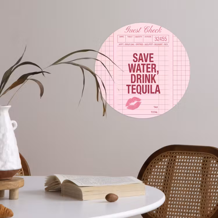 Humor - Drank - Tekst - Roze Wandcirkel behangsticker klein -sfeer3