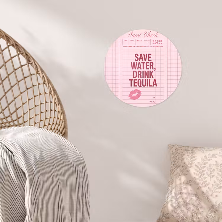 Humor - Drank - Tekst - Roze Wandcirkel behangsticker klein -sfeer4
