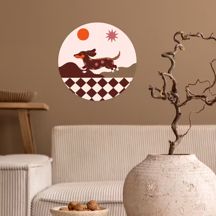 Hond - Abstract - Dieren - Modern - Bruin Wandcirkel behangsticker klein -sfeer1