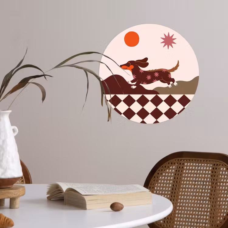Hond - Abstract - Dieren - Modern - Bruin Wandcirkel behangsticker klein -sfeer3