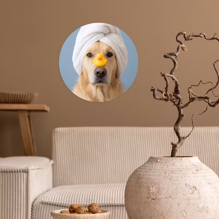 Hond - Badeend - Geel Wandcirkel behangsticker klein -sfeer1