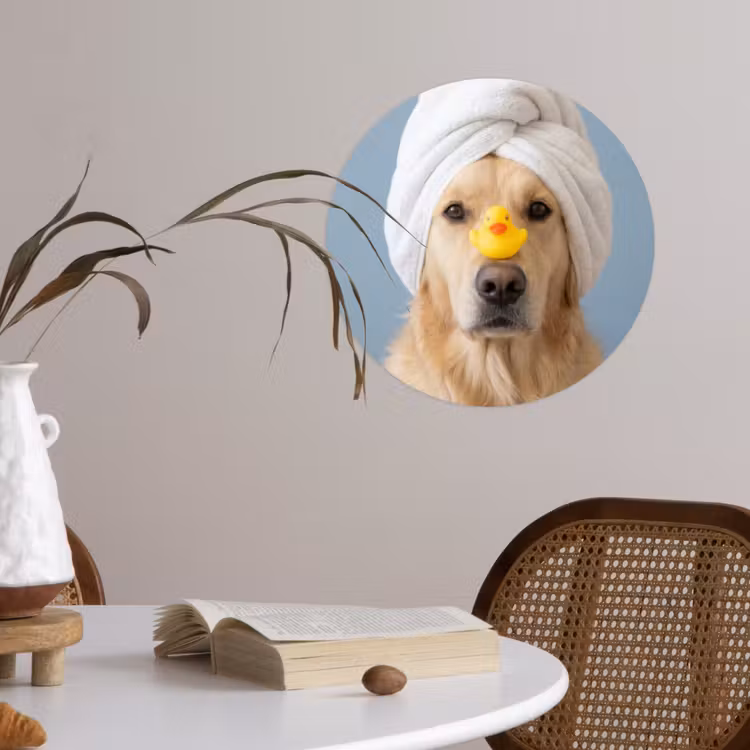Hond - Badeend - Geel Wandcirkel behangsticker klein -sfeer3
