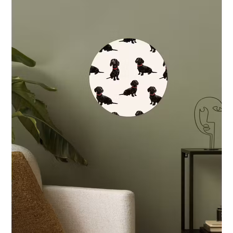 Hond - Patroon - Zwart Wandcirkel behangsticker klein 186 -sfeer2