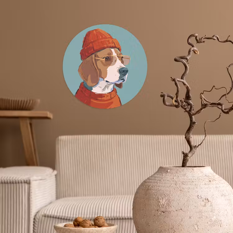 Hond - Beanie - Zonnebril - Dieren - Modern Wandcirkel behangsticker klein -sfeer1