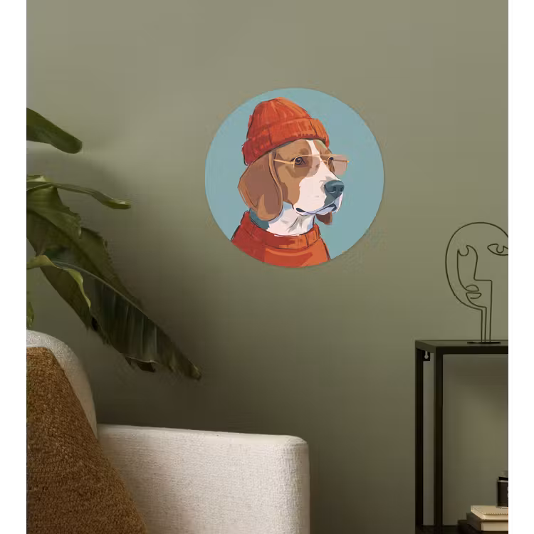 Hond - Beanie - Zonnebril - Dieren - Modern Wandcirkel behangsticker klein -sfeer2