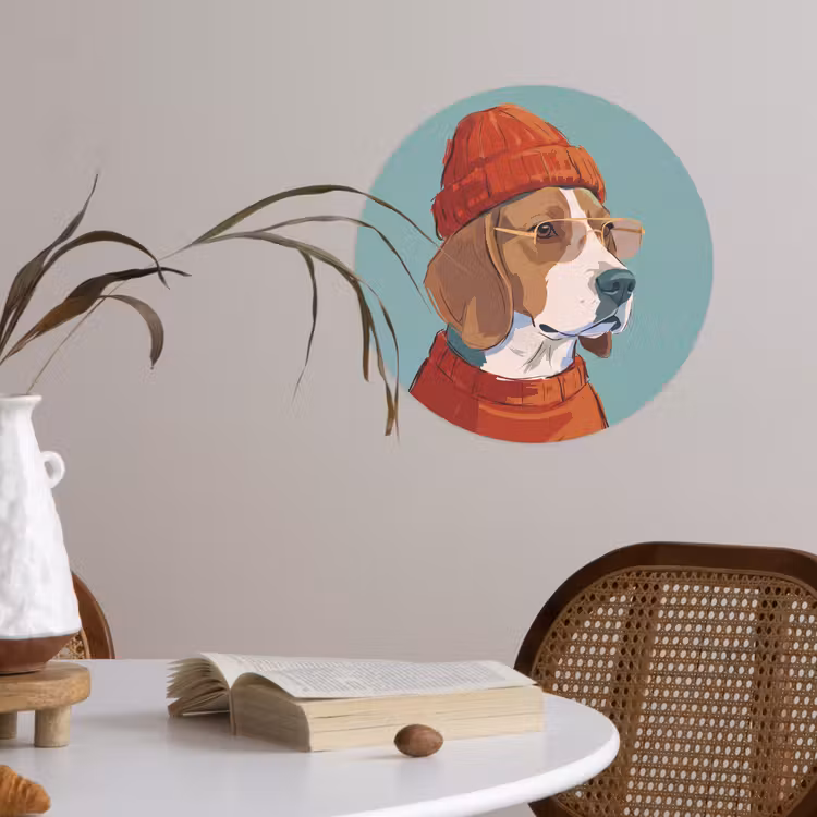Hond - Beanie - Zonnebril - Dieren - Modern Wandcirkel behangsticker klein -sfeer3