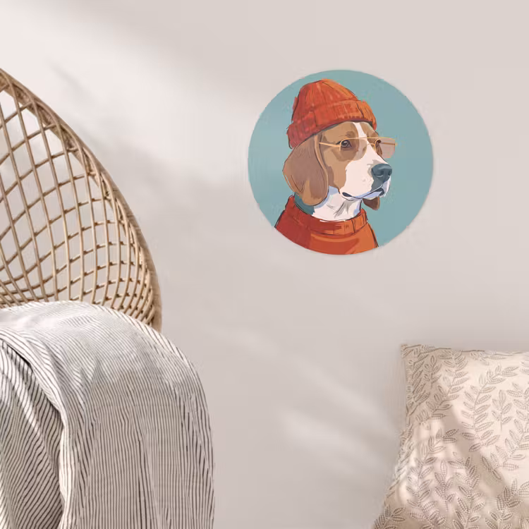 Hond - Beanie - Zonnebril - Dieren - Modern Wandcirkel behangsticker klein -sfeer4