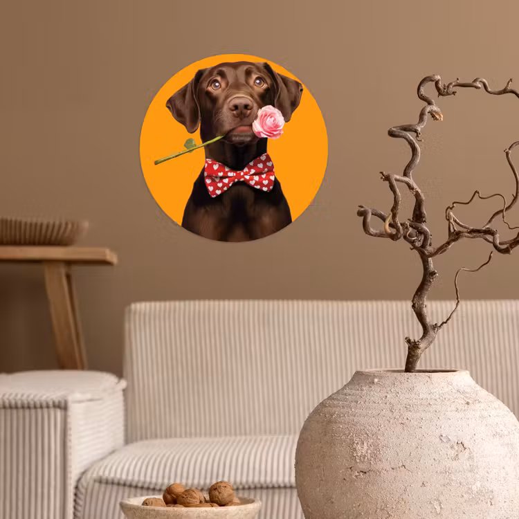 Hond - Oranje - Roos - Valentijn Wandcirkel behangsticker klein -sfeer1