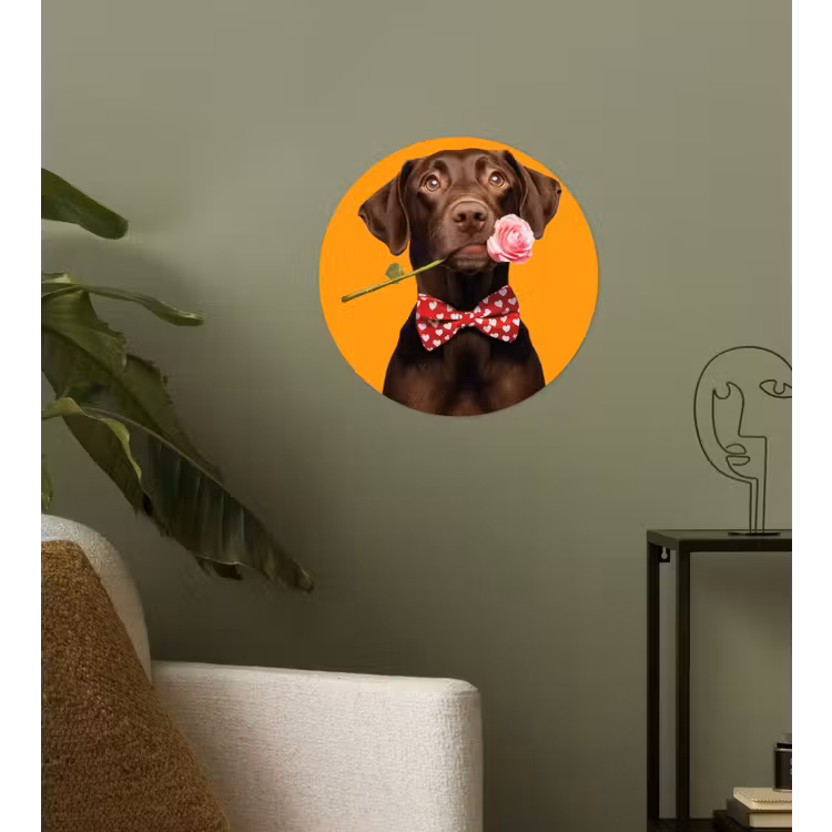 Hond - Oranje - Roos - Valentijn Wandcirkel behangsticker klein -sfeer2