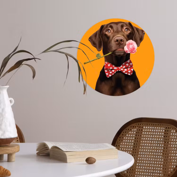 Hond - Oranje - Roos - Valentijn Wandcirkel behangsticker klein -sfeer3