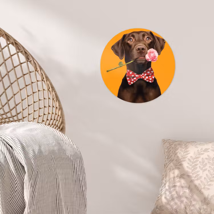 Hond - Oranje - Roos - Valentijn Wandcirkel behangsticker klein -sfeer4