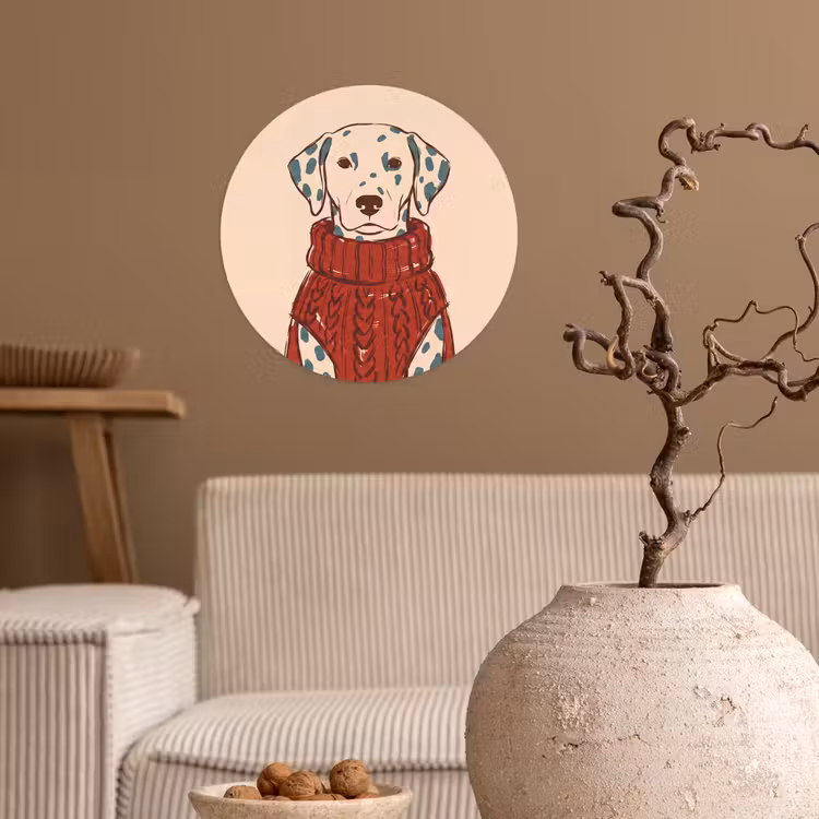 Hond - Trui - Winter - Dieren - Rood Wandcirkel behangsticker klein -sfeer1