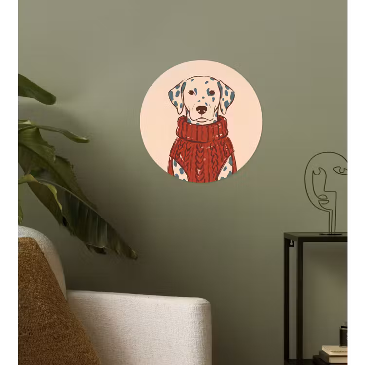 Hond - Trui - Winter - Dieren - Rood Wandcirkel behangsticker klein -sfeer2