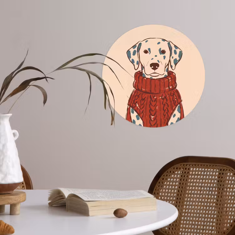 Hond - Trui - Winter - Dieren - Rood Wandcirkel behangsticker klein -sfeer3