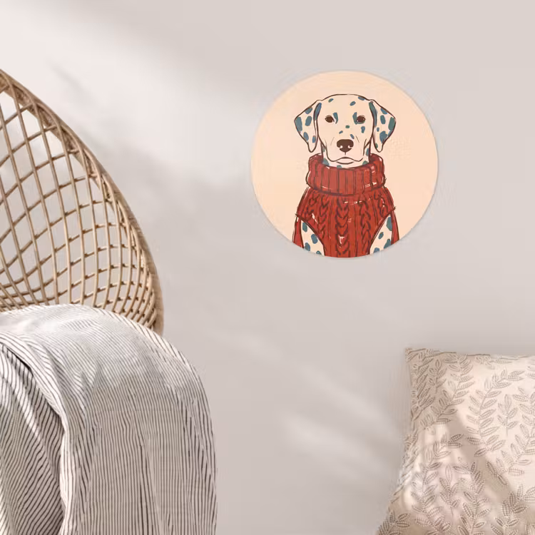 Hond - Trui - Winter - Dieren - Rood Wandcirkel behangsticker klein -sfeer4