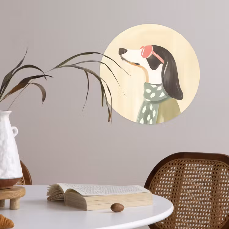 Hond - Zonnebril - Sjaal Wandcirkel behangsticker klein -sfeer3
