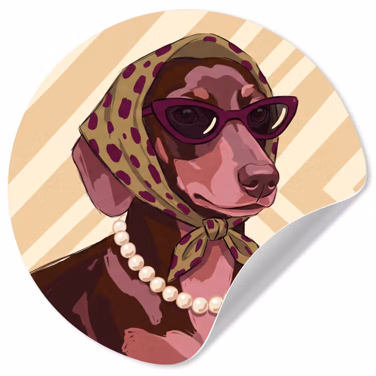 Hond - Zonnebril - Hoofddoek - Dieren - Modern Wandcirkel behangsticker klein -3d
