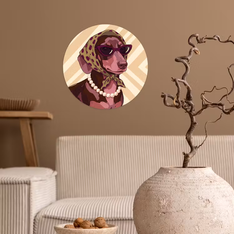 Hond - Zonnebril - Hoofddoek - Dieren - Modern Wandcirkel behangsticker klein -sfeer1