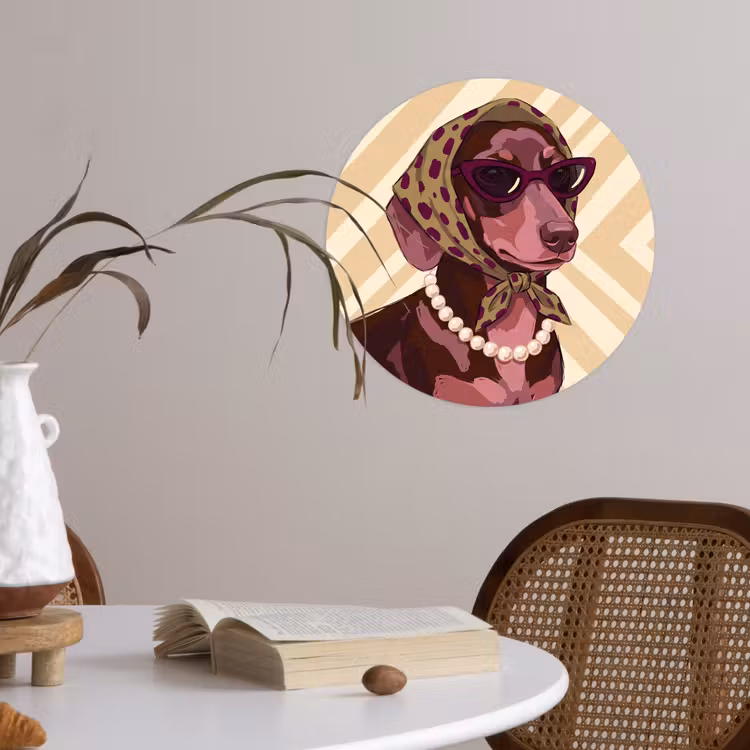 Hond - Zonnebril - Hoofddoek - Dieren - Modern Wandcirkel behangsticker klein -sfeer3