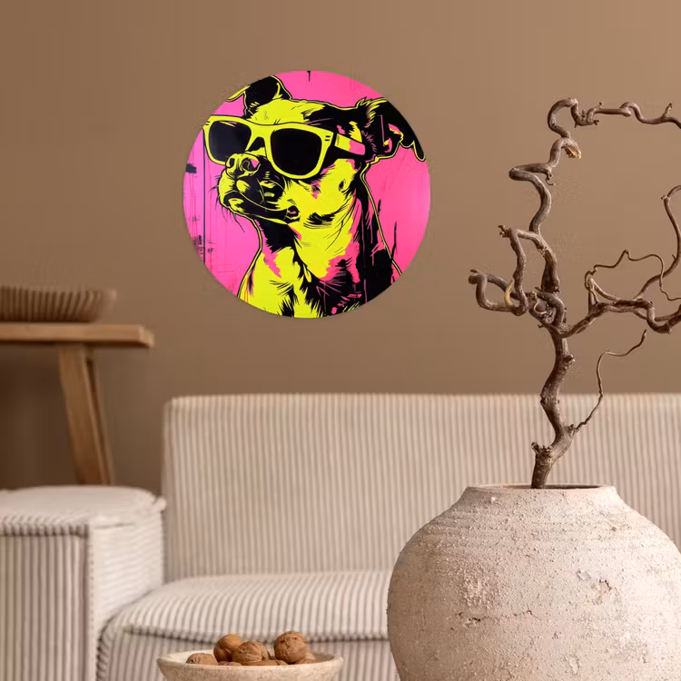 Hond - Zonnebril - Roze - Art Wandcirkel behangsticker klein -sfeer1