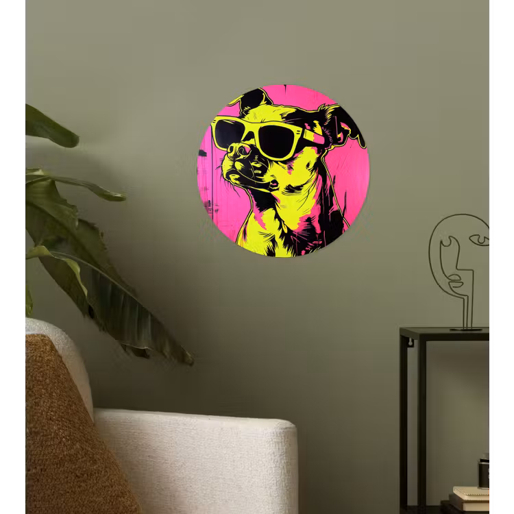 Hond - Zonnebril - Roze - Art Wandcirkel behangsticker klein -sfeer2