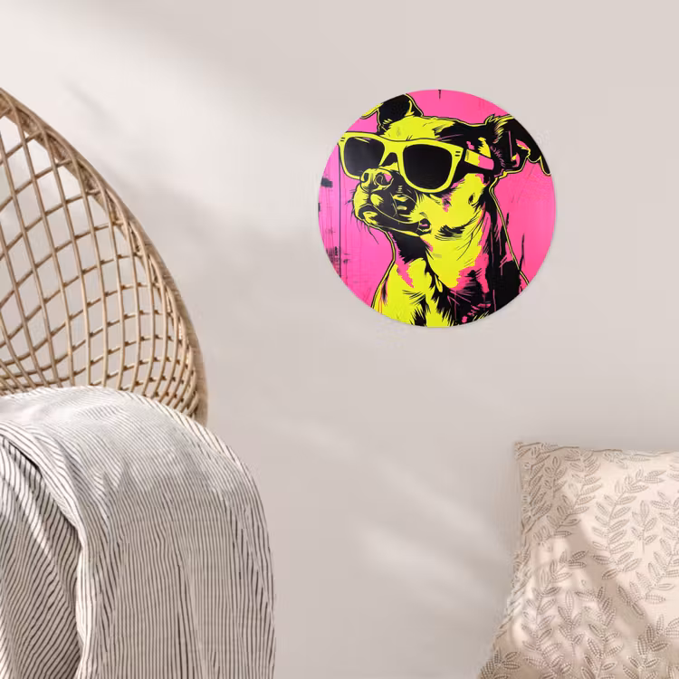 Hond - Zonnebril - Roze - Art Wandcirkel behangsticker klein -sfeer4