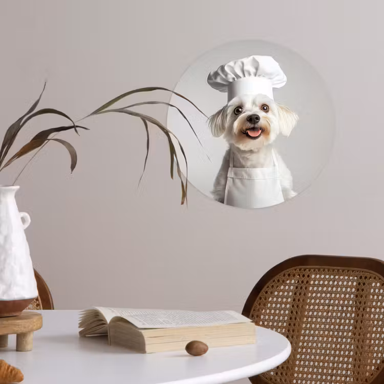 Hond - Wit - Kok Wandcirkel behangsticker klein -sfeer3