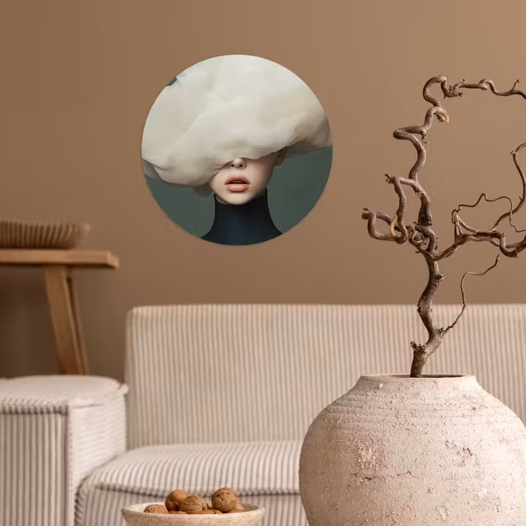 Hoed - Vrouw - Beige Wandcirkel behangsticker klein -sfeer1