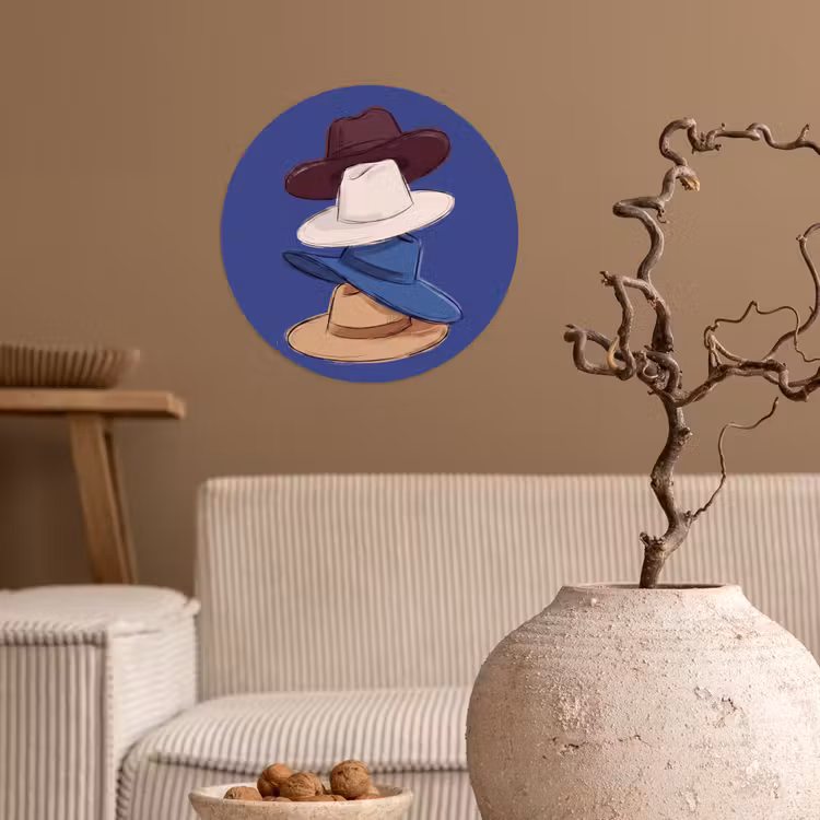 Hoeden - Gestapeld - Mode - Kleurrijk - Illustratie Wandcirkel behangsticker klein -sfeer1