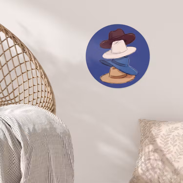 Hoeden - Gestapeld - Mode - Kleurrijk - Illustratie Wandcirkel behangsticker klein -sfeer4
