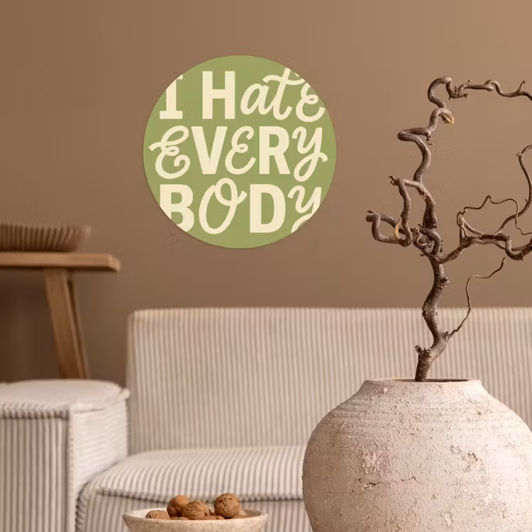 I hate everybody - Groen - Retro Wandcirkel behangsticker klein -sfeer1
