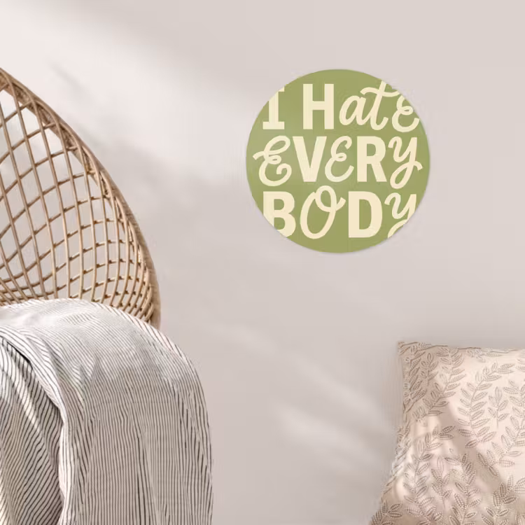 I hate everybody - Groen - Retro Wandcirkel behangsticker klein -sfeer4