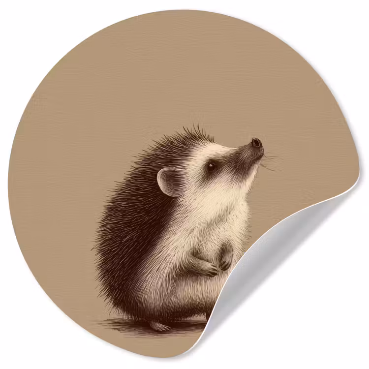 Egel - Snuitje - Bruin - Stekels Wandcirkel behangsticker klein -3d