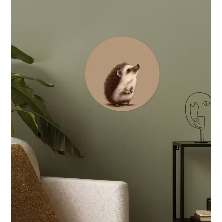 Egel - Snuitje - Bruin - Stekels Wandcirkel behangsticker klein -sfeer2
