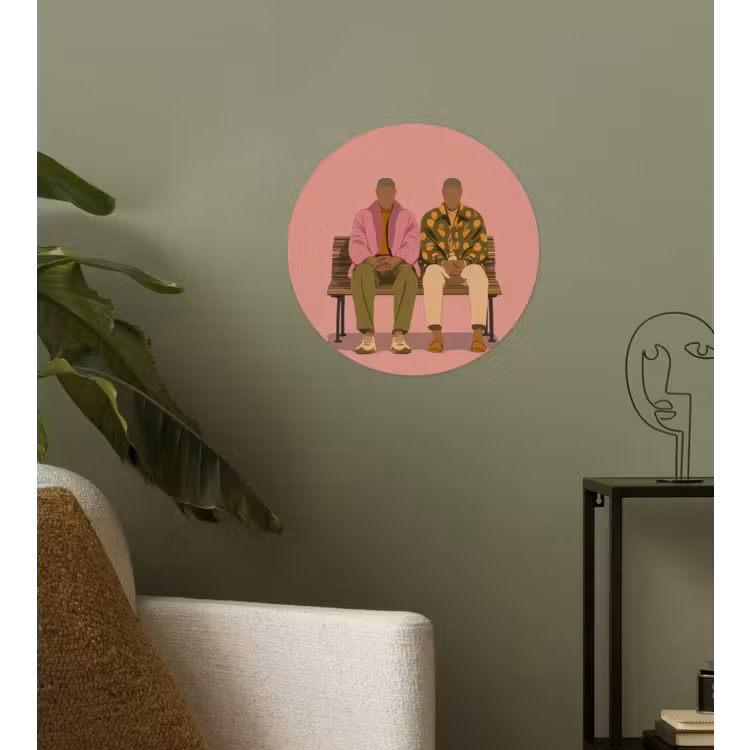 Illustratie - Bankje - Personen - Minimalistisch Wandcirkel behangsticker klein -sfeer2